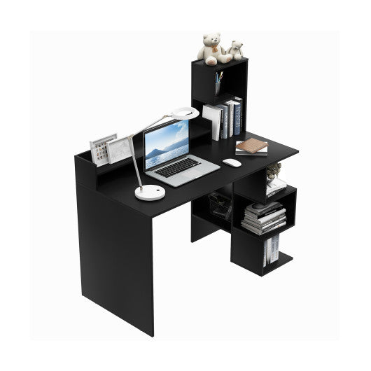 Modern Computer Desk with Storage Bookshelf and Hutch for Home Office-Black