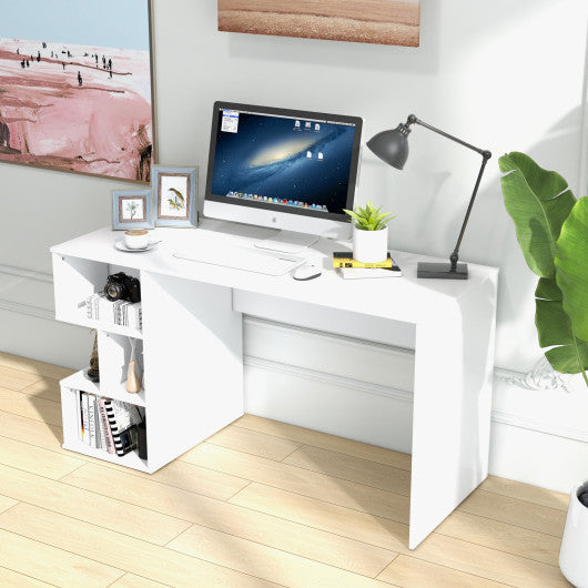 Modern Computer Desk with 3 Tier Storage Shelves for Home Office-White