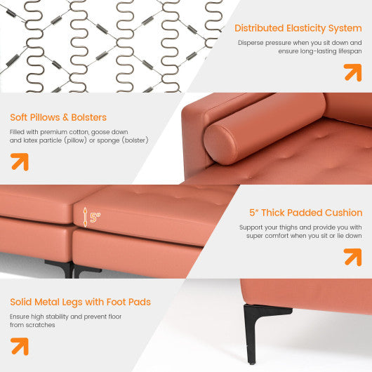 Modular L-shaped 4-Seat Sectional Sofa with Reversible Chaise and 2 USB Socket-Pink