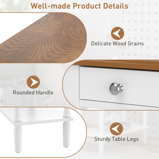 Narrow Side Table with Drawer and Open Storage Shelf