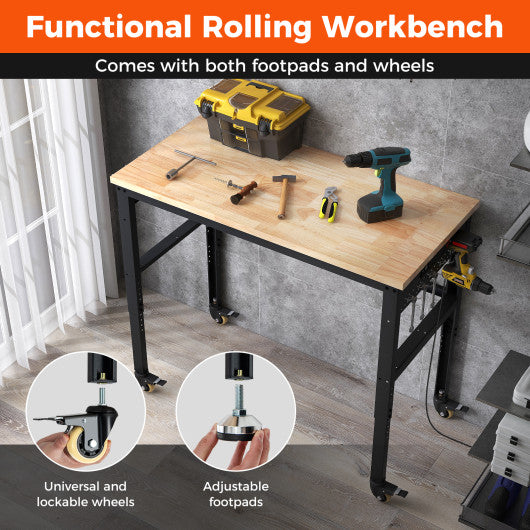 48 Inch Adjustable Work Bench with Power Outlets-Natural