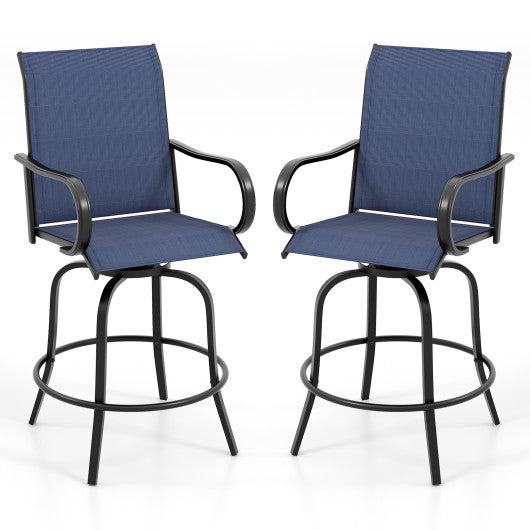 2 Pieces 360 Rotating Bar Stool Set with Armrests for Patio-Navy