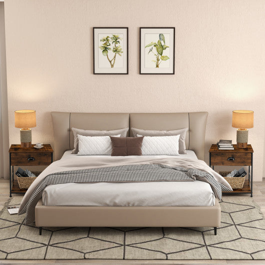 2 Tiers Nightstand with Open Storage Shelf for Living Room Bedroom-2 Pieces