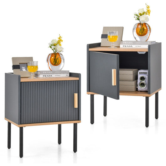 Nightstand Bedside End Table with Door Cabinet for Living Room Bedroom-Gray