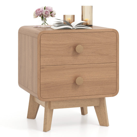 Nightstand with 2 Drawers Solid Rubber Wood Legs-Brown