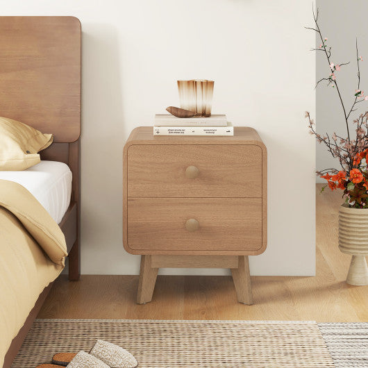 Nightstand with 2 Drawers Solid Rubber Wood Legs-Brown
