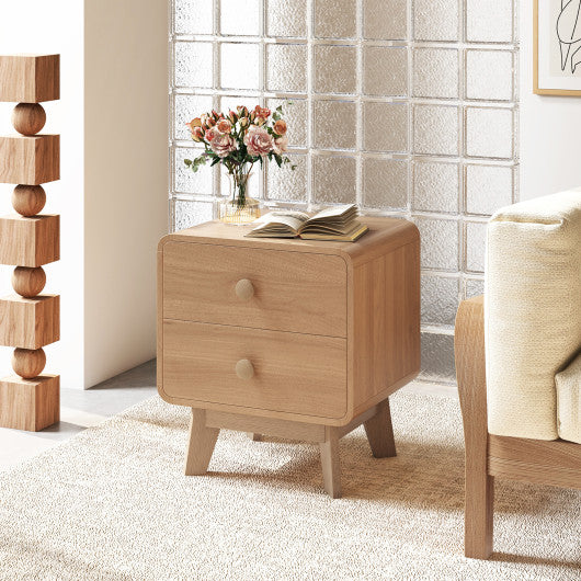 Nightstand with 2 Drawers Solid Rubber Wood Legs-Brown