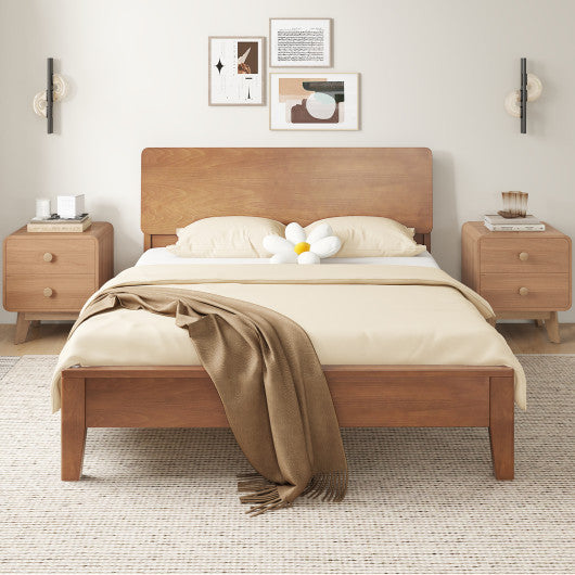 Nightstand with 2 Drawers Solid Rubber Wood Legs-Brown