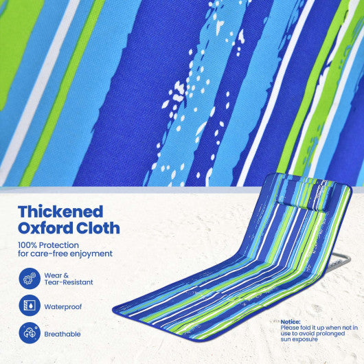 3 Pieces Beach Lounge Chair Mat Set 2 Adjustable Lounge Chairs with Table Stripe-Stripe