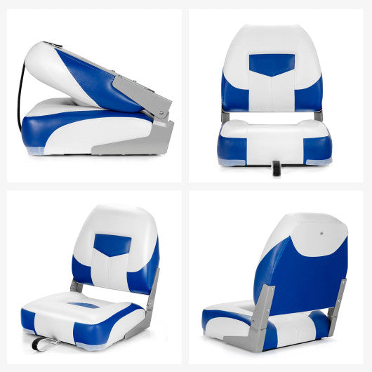Set of 2 Folding Low Back Fishing Boat Seat with Stainless Steel Screws-Blue