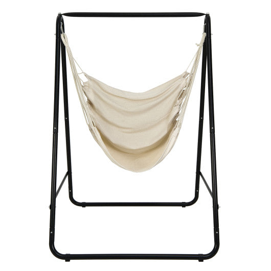Hanging Padded Hammock Chair with Stand and Heavy Duty Steel-Beige