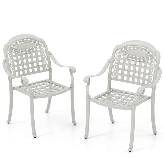 Set of 2 Cast Aluminum Patio Chairs with Armrests-Beige