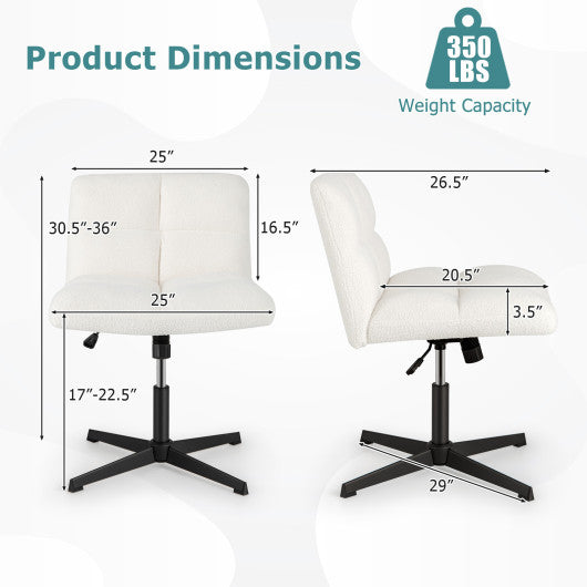 Office Armless Chair Cross Legged with Imitation Lamb Fleece and Adjustable Height-Beige