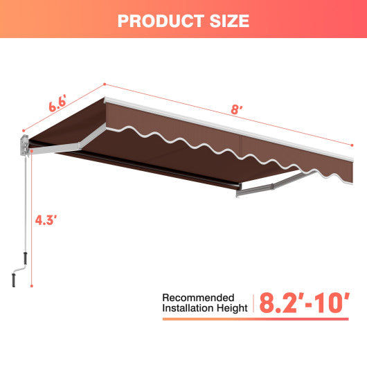 8 x 6.6 Feet Patio Retractable Awning withManual Crank Handle-Brown