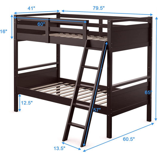 Twin Over Twin Bunk Bed Convertible 2 Individual Beds Wooden-Espresso