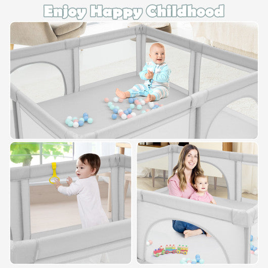 Large Infant Baby Playpen Safety Play Center Yard with 50 Ocean Balls-Gray