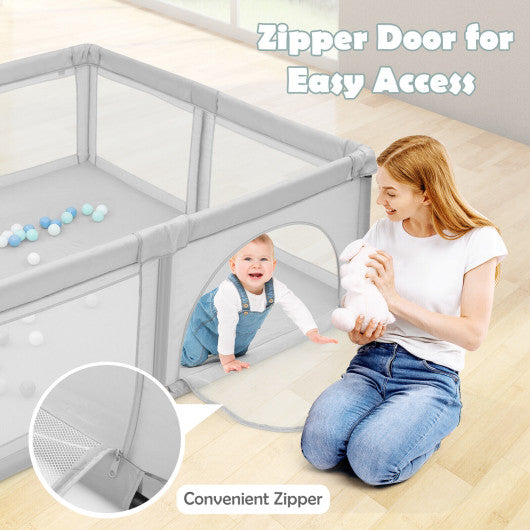 Large Infant Baby Playpen Safety Play Center Yard with 50 Ocean Balls-Gray