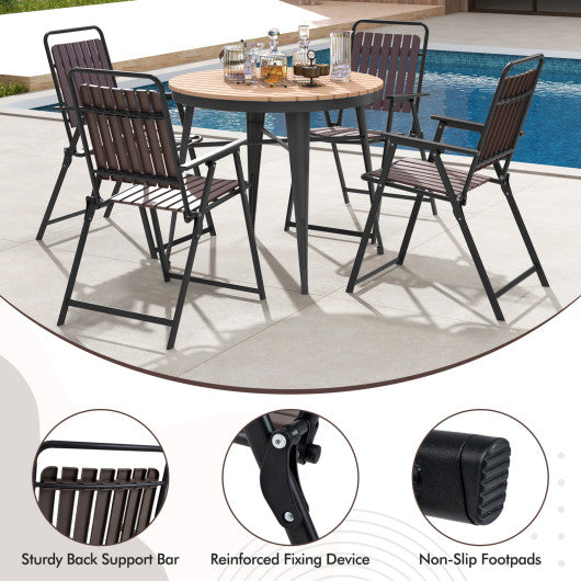 4 pcs Patio Folding Chairs with PP Seat and Back and 400 LBS Heavy-Duty Metal Frame-Brown