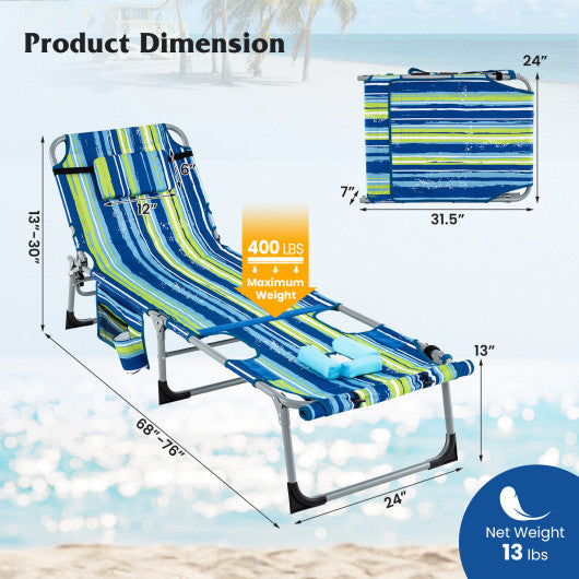 5-position Outdoor Folding Chaise Lounge Chair-Blue and Green