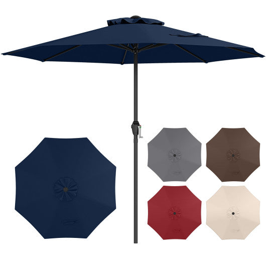 Outdoor Heavy Duty Market Umbrella with Crank Handle and 8 Sturdy Ribs-Navy