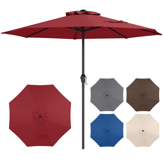 Outdoor Heavy Duty Market Umbrella with Crank Handle and 8 Sturdy Ribs-Red