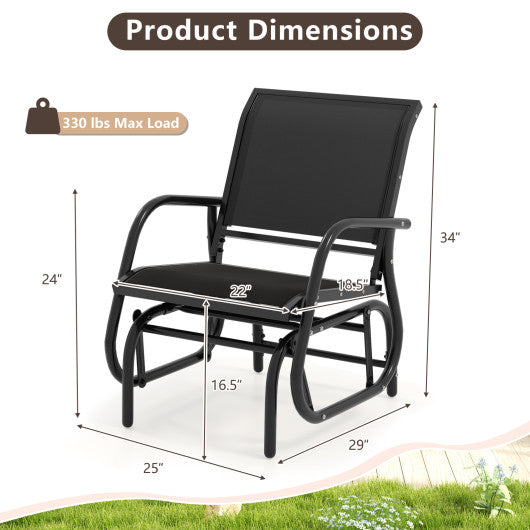 Outdoor Single Swing Glider Rocking Chair with Armrest-Black