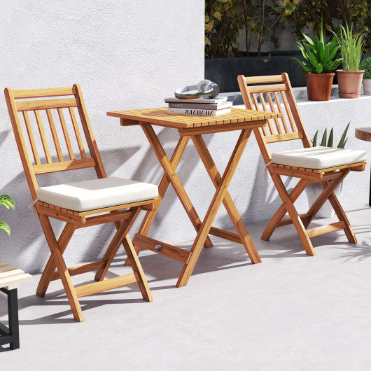 Outdoor Wood Bistro Set with Soft Seat Cushions and Table-White