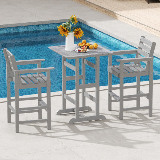 Patio HDPE Adirondack Bar Chairs Set of 2 with Wide Armrests-Gray