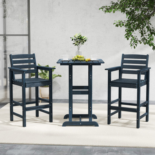 Patio HDPE Adirondack Bar Chairs Set of 2 with Wide Armrests-Navy