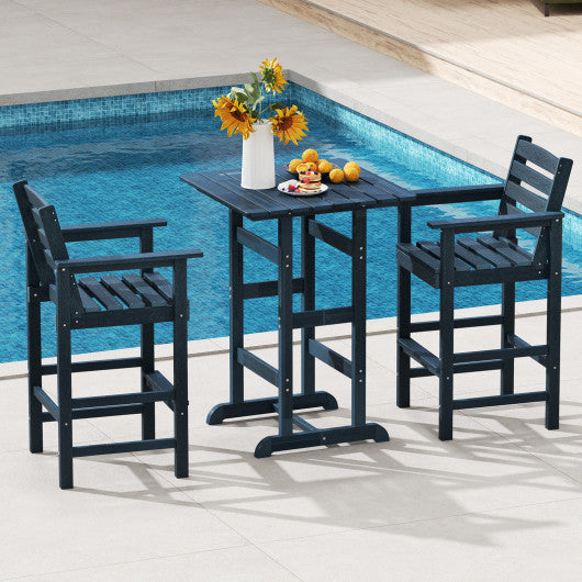 Patio HDPE Adirondack Bar Chairs Set of 2 with Wide Armrests-Navy