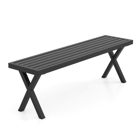 Patio Metal Bench with Slatted Seat and X Legs