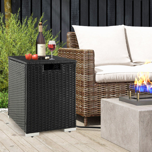2-in-1 Patio Rattan Gas Propane Tank Cover for 20 lbs Propane Tanks-Black