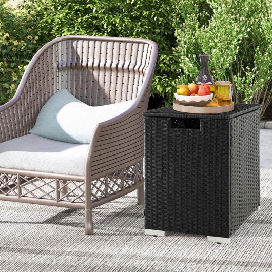 2-in-1 Patio Rattan Gas Propane Tank Cover for 20 lbs Propane Tanks-Black