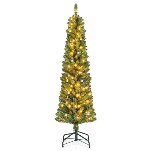 Pencil Christmas Tree with Memory Wire Branch Tips and Warm LED Lights-5FT