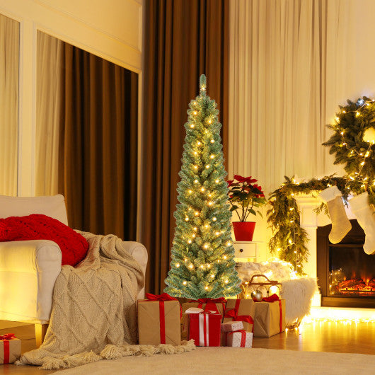 Pencil Christmas Tree with Memory Wire Branch Tips and Warm LED Lights-5FT