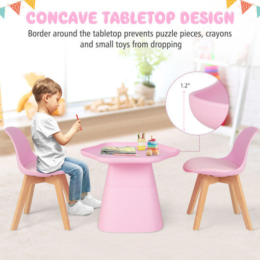 Wooden Kids Activity Table and Chairs Set with Padded Seat-Pink