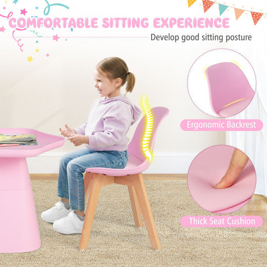 Wooden Kids Activity Table and Chairs Set with Padded Seat-Pink