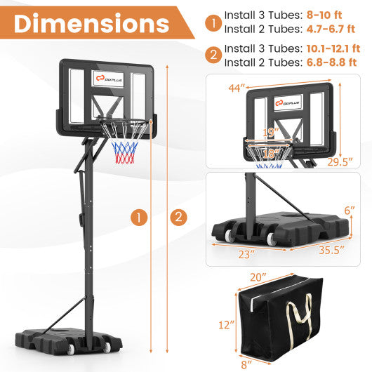 Portable Basketball Hoop with 4.6 to 10 Feet 10-Level Height Adjustable