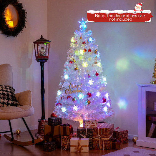 5/6/7 Feet Pre-Lit White Artificial Christmas Tree with Iridescent Leaves-5 Feet