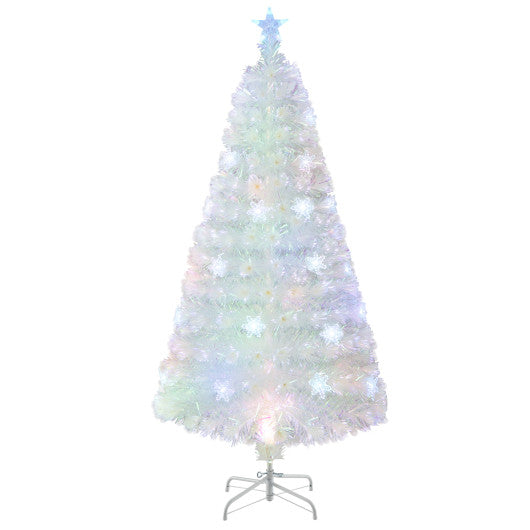 5/6/7 Feet Pre-Lit White Artificial Christmas Tree with Iridescent Leaves-5 Feet