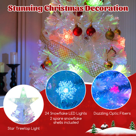 5/6/7 Feet Pre-Lit White Artificial Christmas Tree with Iridescent Leaves-5 Feet
