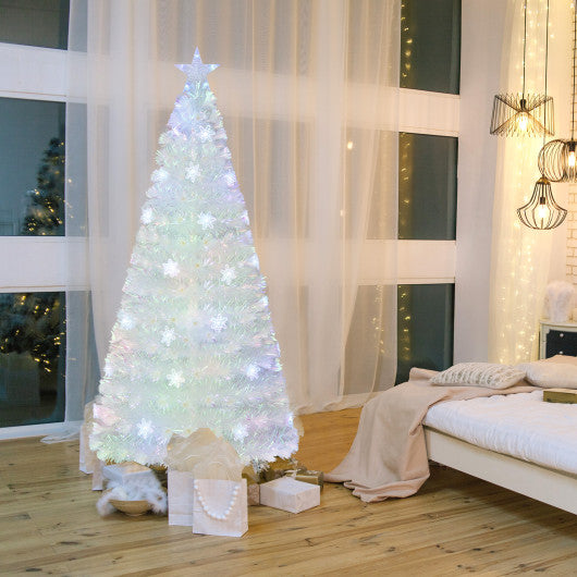 5/6/7 Feet Pre-Lit White Artificial Christmas Tree with Iridescent Leaves-6 ft