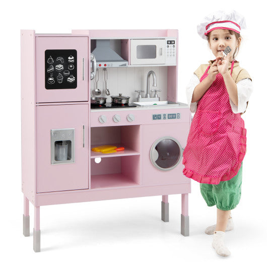 Pretend Play Kitchen for Kids with 16 Pieces Accessories-Pink