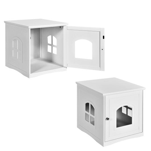 Side Table Nightstand Decorative Cat House-White