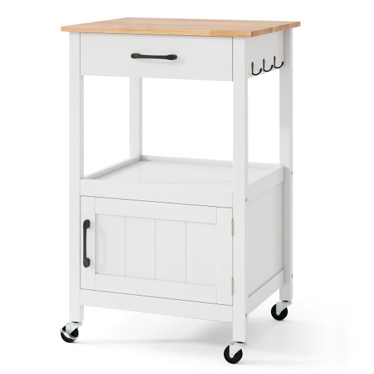 Rolling Kitchen Island Cart with Drawer and Side Hooks-White