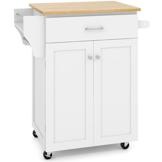 Utility Rolling Storage Cabinet Kitchen Island Cart with Spice Rack-White