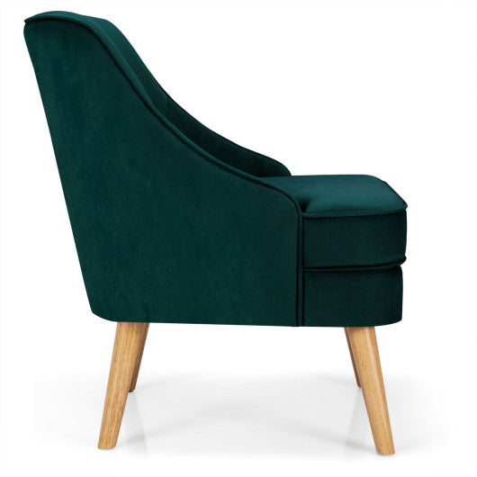 Mid Century Velvet Accent Chair with Rubber Wood Legs for Bedroom-Green