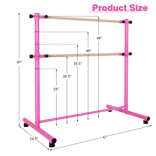 47 Inch Double Ballet Barre with Anti-Slip Footpads-Pink
