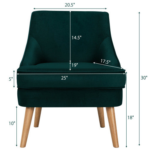 Mid Century Velvet Accent Chair with Rubber Wood Legs for Bedroom-Green