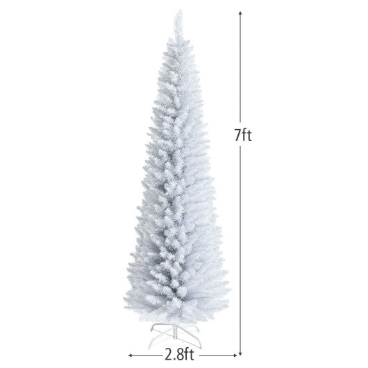 7 Feet Unlit Artificial Slim Christmas Pencil Tree with Metal Stand-7 ft